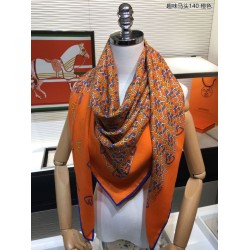 Hermes divertente scialle di seta cashmere testa di cavallo 140 arancione