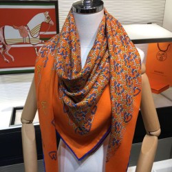 Hermes divertente scialle di seta cashmere testa di cavallo 140 arancione