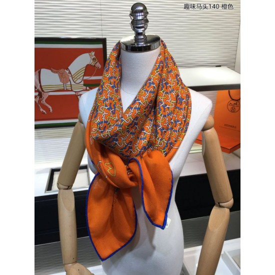 Replica Hermes divertente scialle di seta cashmere testa di cavallo 140 arancione