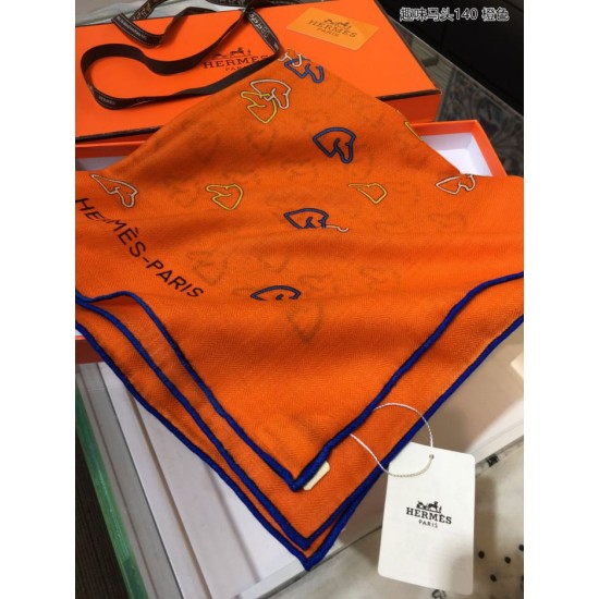 Replica Hermes divertente scialle di seta cashmere testa di cavallo 140 arancione