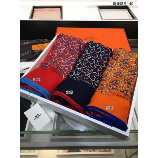 Replica Hermes divertente scialle di seta cashmere testa di cavallo 140 arancione
