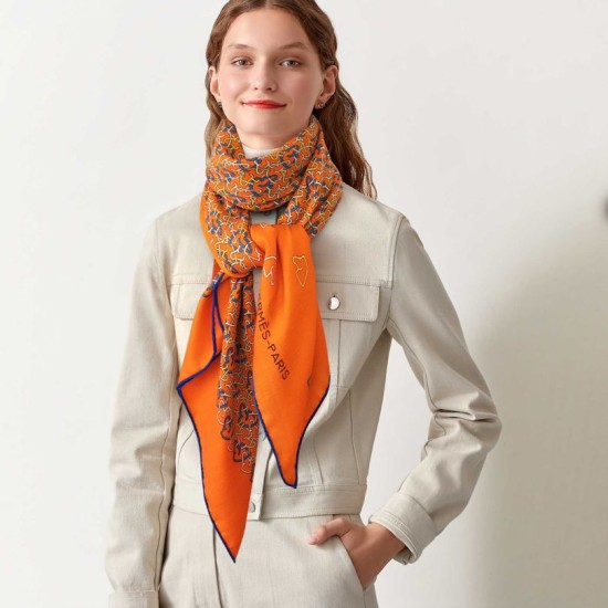 Replica Hermes divertente scialle di seta cashmere testa di cavallo 140 arancione