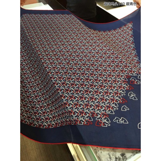 Replica Scialle Hermes Fun Horsehead cashmere seta 140 Blu navy