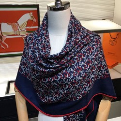 Scialle Hermes Fun Horsehead cashmere seta 140 Blu navy