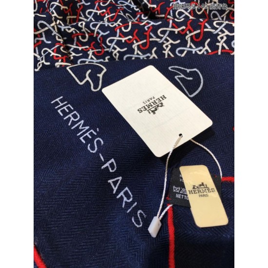 Replica Scialle Hermes Fun Horsehead cashmere seta 140 Blu navy
