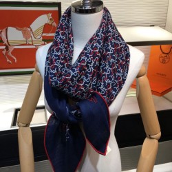Scialle Hermes Fun Horsehead cashmere seta 140 Blu navy