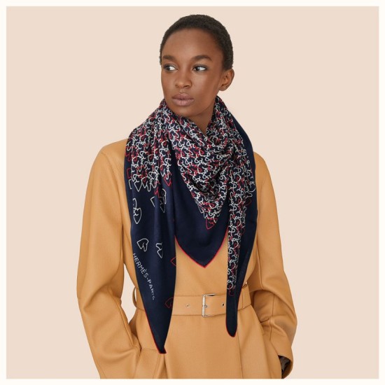 Replica Scialle Hermes Fun Horsehead cashmere seta 140 Blu navy