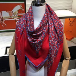 Hermes divertente scialle di seta cashmere testa di cavallo 140 rosso