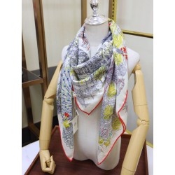 Hermes fiore ala broccato cashmere seta Scialle 140 Bianco