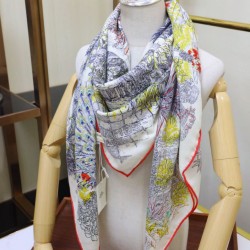 Hermes fiore ala broccato cashmere seta Scialle 140 Bianco