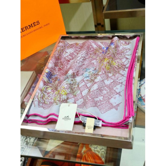 Replica Scialle di seta cashmere broccato broccato di Hermes 140 Rose