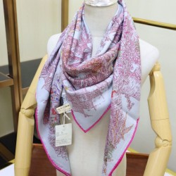 Scialle di seta cashmere broccato broccato di Hermes 140 Rose