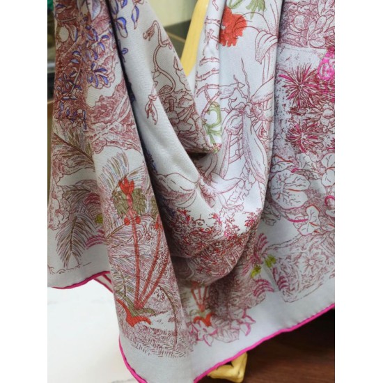 Replica Scialle di seta cashmere broccato broccato di Hermes 140 Rose