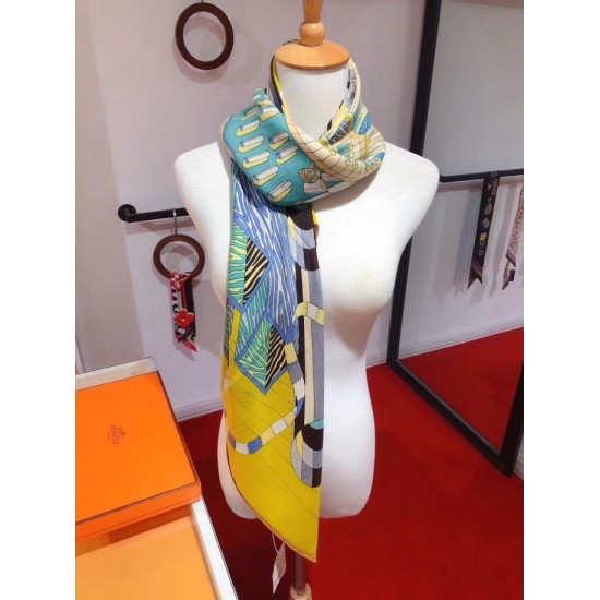 Replica Scialle quadrato di seta cashmere esteso Hermes 140cm Giallo