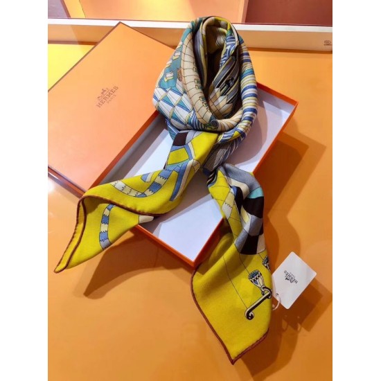 Replica Scialle quadrato di seta cashmere esteso Hermes 140cm Giallo