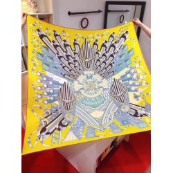 Scialle quadrato di seta cashmere esteso Hermes 140cm Giallo