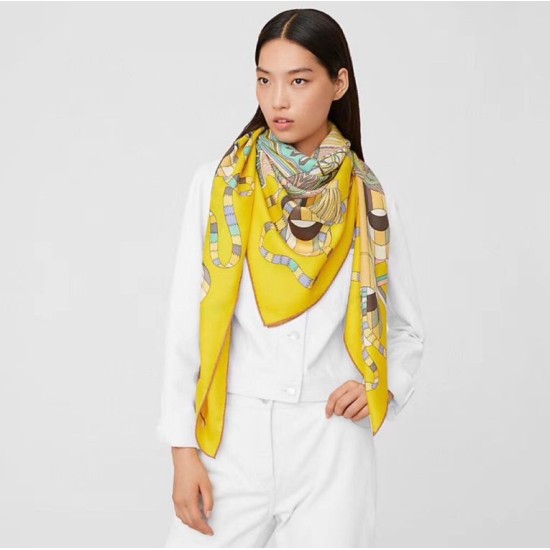 Replica Scialle quadrato di seta cashmere esteso Hermes 140cm Giallo