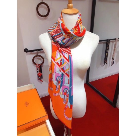 Replica Scialle quadrato Hermes seta cashmere esteso 140 cm Arancione