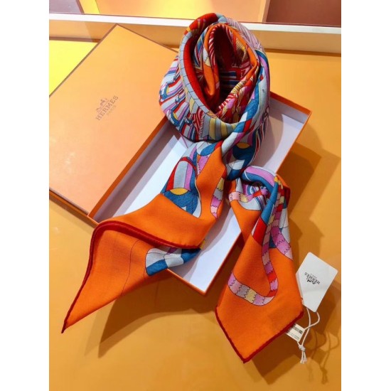 Replica Scialle quadrato Hermes seta cashmere esteso 140 cm Arancione