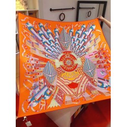 Scialle quadrato Hermes seta cashmere esteso 140 cm Arancione
