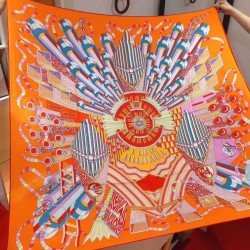 Scialle quadrato Hermes seta cashmere esteso 140 cm Arancione