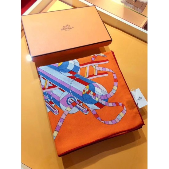 Replica Scialle quadrato Hermes seta cashmere esteso 140 cm Arancione