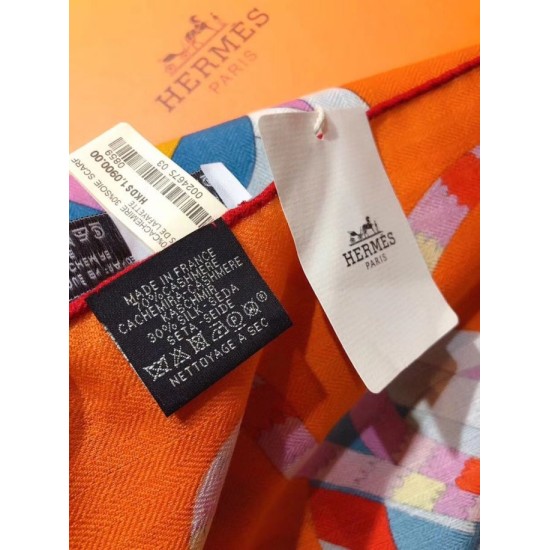 Replica Scialle quadrato Hermes seta cashmere esteso 140 cm Arancione