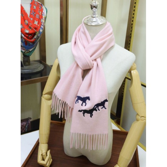Replica Sciarpa in cashmere Hermes Wide Horses 32 x 180 Rosa