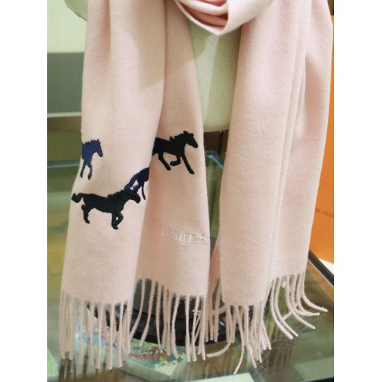 Replica Sciarpa in cashmere Hermes Wide Horses 32 x 180 Rosa