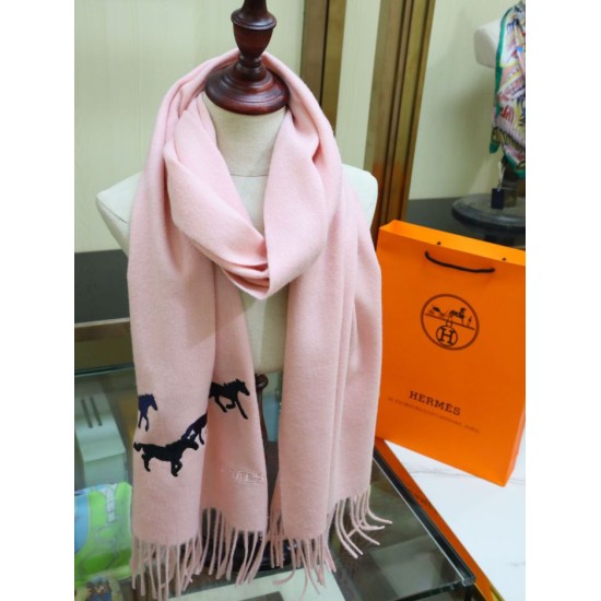 Replica Sciarpa in cashmere Hermes Wide Horses 32 x 180 Rosa