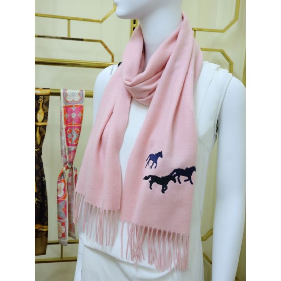 Replica Sciarpa in cashmere Hermes Wide Horses 32 x 180 Rosa