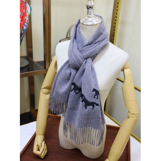 Replica Sciarpa in cashmere Hermes Wide Horses 32 x 180 Grigio