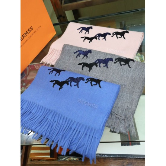 Replica Sciarpa in cashmere Hermes Wide Horses 32 x 180 Grigio