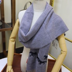 Sciarpa in cashmere Hermes Wide Horses 32 x 180 Grigio