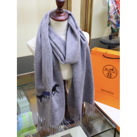 Replica Sciarpa in cashmere Hermes Wide Horses 32 x 180 Grigio