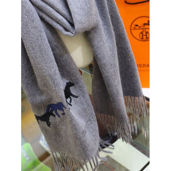 Replica Sciarpa in cashmere Hermes Wide Horses 32 x 180 Grigio