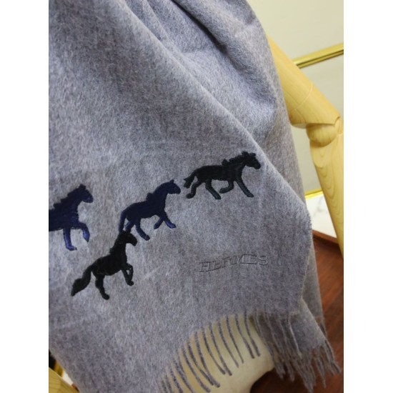 Replica Sciarpa in cashmere Hermes Wide Horses 32 x 180 Grigio