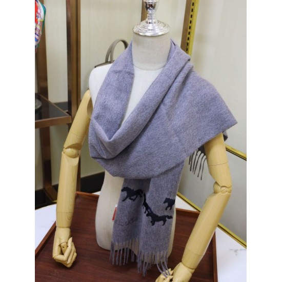 Replica Sciarpa in cashmere Hermes Wide Horses 32 x 180 Grigio