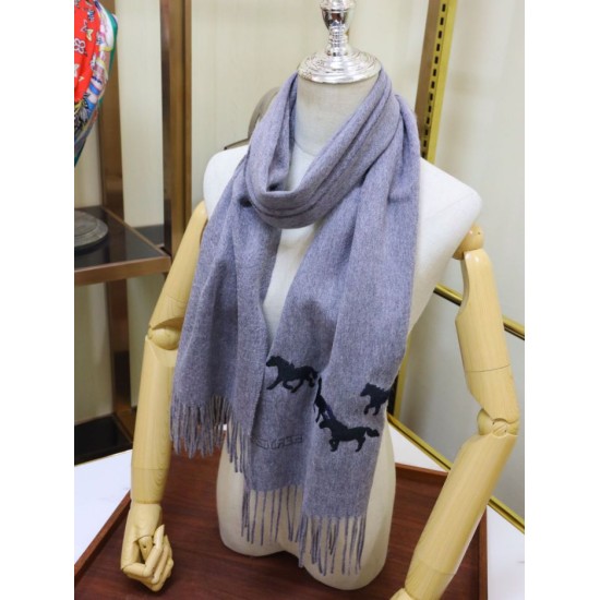Replica Sciarpa in cashmere Hermes Wide Horses 32 x 180 Grigio