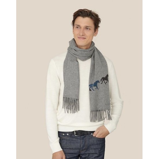 Replica Sciarpa in cashmere Hermes Wide Horses 32 x 180 Grigio