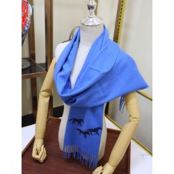 Sciarpa in cashmere Hermes Wide Horses 32 x 180 blu