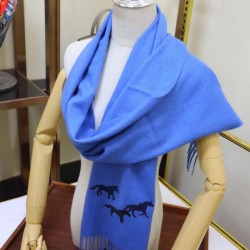 Sciarpa in cashmere Hermes Wide Horses 32 x 180 blu