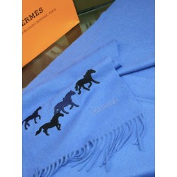Sciarpa in cashmere Hermes Wide Horses 32 x 180 blu