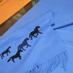Sciarpa in cashmere Hermes Wide Horses 32 x 180 blu
