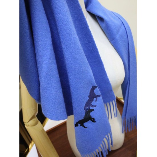 Replica Sciarpa in cashmere Hermes Wide Horses 32 x 180 blu