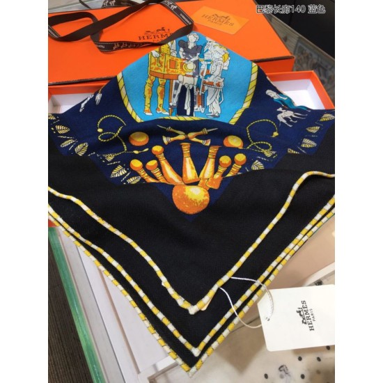 Replica Hermes cammina a parigi Cashmere seta quadrato Scialle 140 Blu