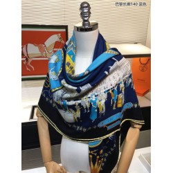 Hermes cammina a parigi Cashmere seta quadrato Scialle 140 Blu