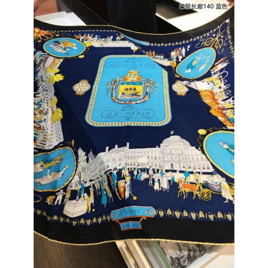 Replica Hermes cammina a parigi Cashmere seta quadrato Scialle 140 Blu