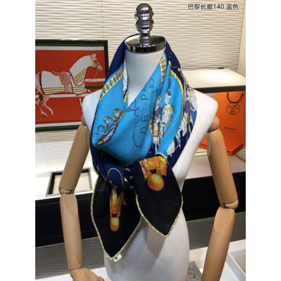 Replica Hermes cammina a parigi Cashmere seta quadrato Scialle 140 Blu