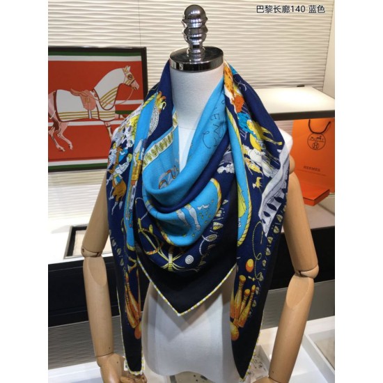 Replica Hermes cammina a parigi Cashmere seta quadrato Scialle 140 Blu